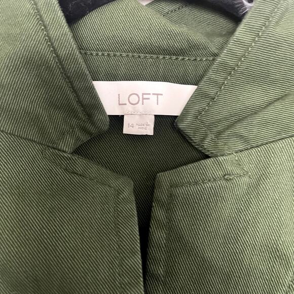 Loft Green Utility Button Shirt Mini Collared Cotton Modal Blend Dress Sz 14 - Picture 4 of 6